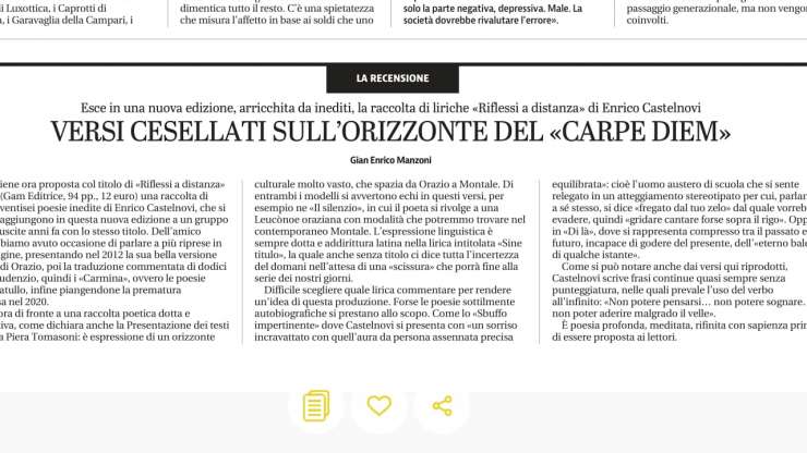 Versi cesellati sull’orizzonte del «Carpe Diem»